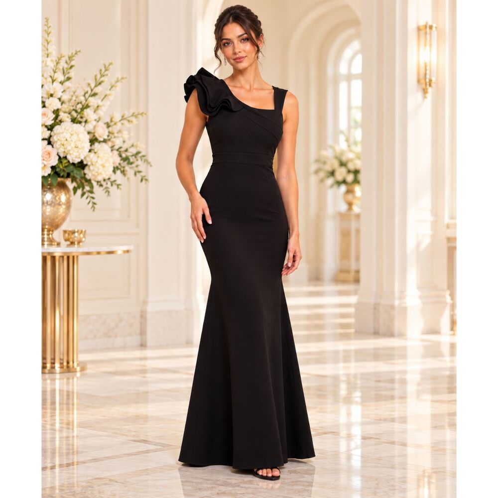 Lulus Lucette Maxi Dress Black Sleeveless Ruffled Mermaid Size L NWT